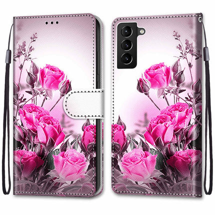 For Samsung Galaxy S22+ 5G Coloured Drawing Cross Texture Horizontal Flip Leather Phone Case with Holder & Card Slots & Wallet & Lanyard(Wild Rose)-garmade.com