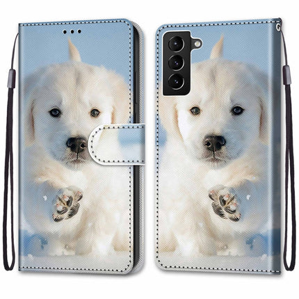 For Samsung Galaxy S22+ 5G Coloured Drawing Cross Texture Horizontal Flip Leather Phone Case with Holder & Card Slots & Wallet & Lanyard(Snow Puppy)-garmade.com