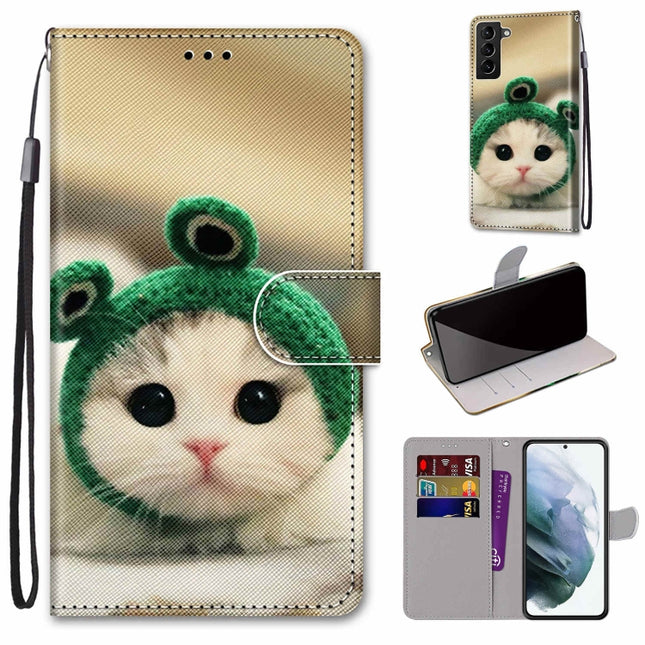 For Samsung Galaxy S22+ 5G Coloured Drawing Cross Texture Horizontal Flip Leather Phone Case with Holder & Card Slots & Wallet & Lanyard(Frog Kitten)-garmade.com