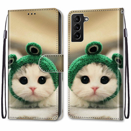 For Samsung Galaxy S22+ 5G Coloured Drawing Cross Texture Horizontal Flip Leather Phone Case with Holder & Card Slots & Wallet & Lanyard(Frog Kitten)-garmade.com