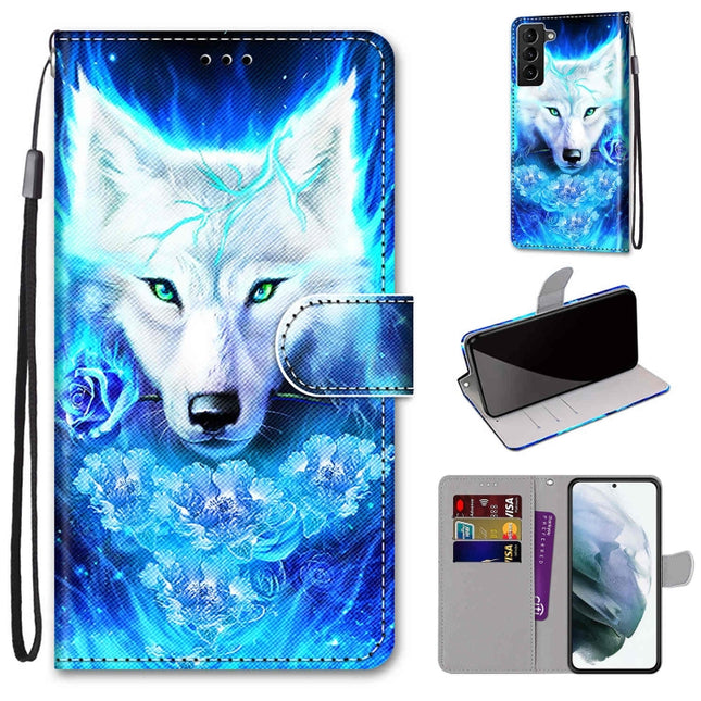 For Samsung Galaxy S22+ 5G Coloured Drawing Cross Texture Horizontal Flip Leather Phone Case with Holder & Card Slots & Wallet & Lanyard(Dick Rose Wolf)-garmade.com