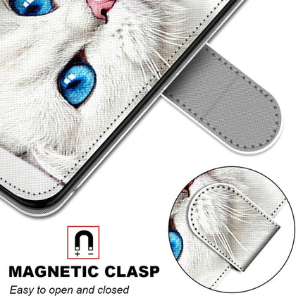 For Samsung Galaxy S22+ 5G Coloured Drawing Cross Texture Horizontal Flip Leather Phone Case with Holder & Card Slots & Wallet & Lanyard(White Kitten)-garmade.com