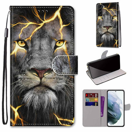 For Samsung Galaxy S22+ 5G Coloured Drawing Cross Texture Horizontal Flip Leather Phone Case with Holder & Card Slots & Wallet & Lanyard(Fission Lion)-garmade.com