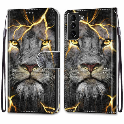 For Samsung Galaxy S22+ 5G Coloured Drawing Cross Texture Horizontal Flip Leather Phone Case with Holder & Card Slots & Wallet & Lanyard(Fission Lion)-garmade.com
