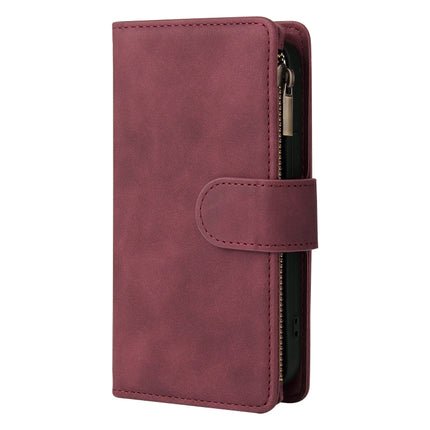 Multifunctional Phone Leather Case with Card Slot & Holder & Zipper Wallet & Photo Frame For iPhone 13 mini(Wine Red)-garmade.com