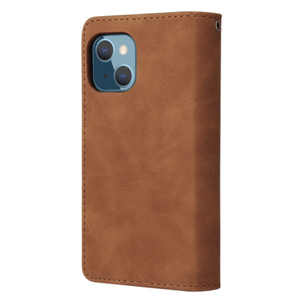 Multifunctional Phone Leather Case with Card Slot & Holder & Zipper Wallet & Photo Frame For iPhone 13 mini(Brown)-garmade.com