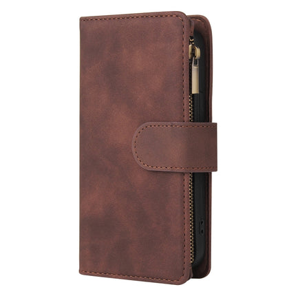 Multifunctional Phone Leather Case with Card Slot & Holder & Zipper Wallet & Photo Frame For iPhone 13 mini(Coffee)-garmade.com