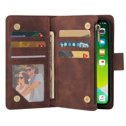 Multifunctional Phone Leather Case with Card Slot & Holder & Zipper Wallet & Photo Frame For iPhone 13 mini(Coffee)-garmade.com