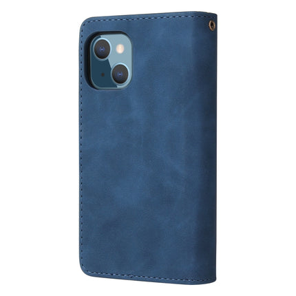 Multifunctional Phone Leather Case with Card Slot & Holder & Zipper Wallet & Photo Frame For iPhone 13 mini(Blue)-garmade.com
