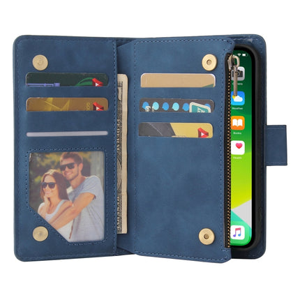 Multifunctional Phone Leather Case with Card Slot & Holder & Zipper Wallet & Photo Frame For iPhone 13 mini(Blue)-garmade.com