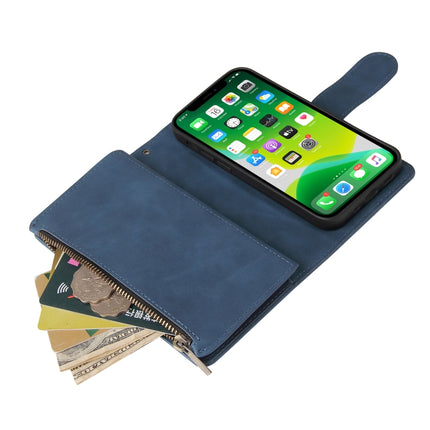 Multifunctional Phone Leather Case with Card Slot & Holder & Zipper Wallet & Photo Frame For iPhone 13 mini(Blue)-garmade.com