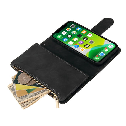 Multifunctional Phone Leather Case with Card Slot & Holder & Zipper Wallet & Photo Frame For iPhone 13 mini(Black)-garmade.com