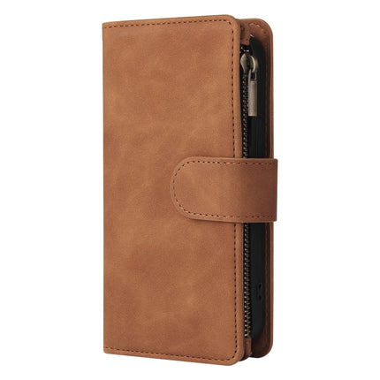 Multifunctional Phone Leather Case with Card Slot & Holder & Zipper Wallet & Photo Frame For iPhone 13(Brown)-garmade.com