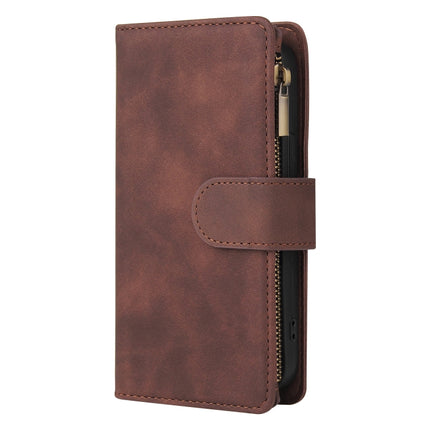 Multifunctional Phone Leather Case with Card Slot & Holder & Zipper Wallet & Photo Frame For iPhone 13(Coffee)-garmade.com