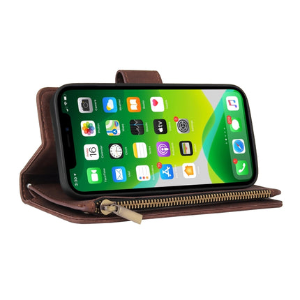 Multifunctional Phone Leather Case with Card Slot & Holder & Zipper Wallet & Photo Frame For iPhone 13(Coffee)-garmade.com