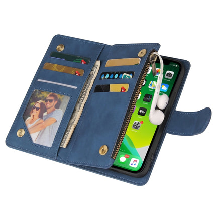 Multifunctional Phone Leather Case with Card Slot & Holder & Zipper Wallet & Photo Frame For iPhone 13(Blue)-garmade.com