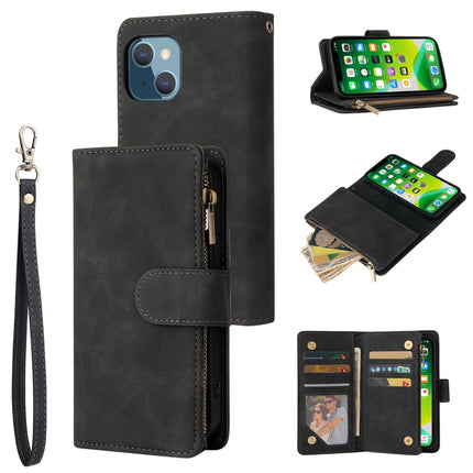 Multifunctional Phone Leather Case with Card Slot & Holder & Zipper Wallet & Photo Frame For iPhone 13(Black)-garmade.com