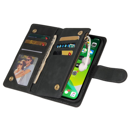 Multifunctional Phone Leather Case with Card Slot & Holder & Zipper Wallet & Photo Frame For iPhone 13(Black)-garmade.com