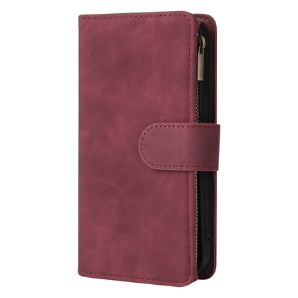 Multifunctional Phone Leather Case with Card Slot & Holder & Zipper Wallet & Photo Frame For iPhone 13 Pro(Wine Red)-garmade.com