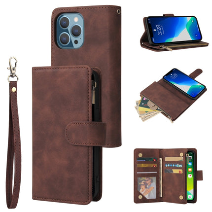 Multifunctional Phone Leather Case with Card Slot & Holder & Zipper Wallet & Photo Frame For iPhone 13 Pro(Coffee)-garmade.com