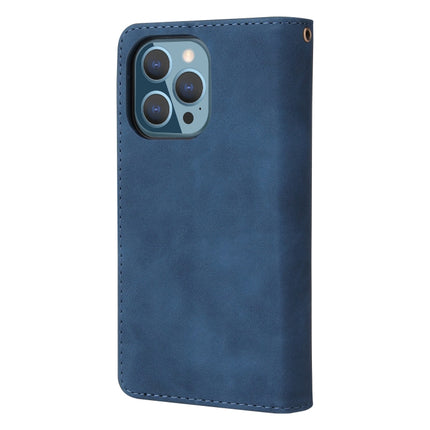 Multifunctional Phone Leather Case with Card Slot & Holder & Zipper Wallet & Photo Frame For iPhone 13 Pro(Blue)-garmade.com
