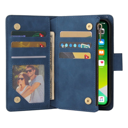 Multifunctional Phone Leather Case with Card Slot & Holder & Zipper Wallet & Photo Frame For iPhone 13 Pro(Blue)-garmade.com