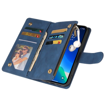 Multifunctional Phone Leather Case with Card Slot & Holder & Zipper Wallet & Photo Frame For iPhone 13 Pro(Blue)-garmade.com