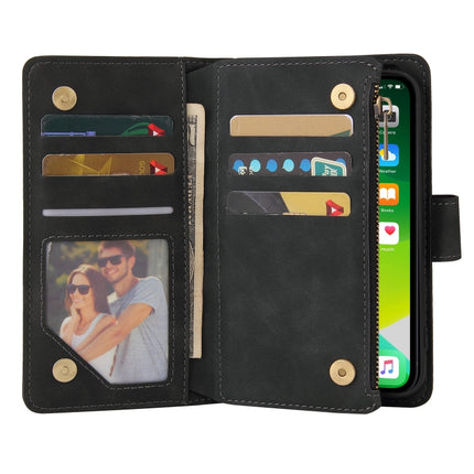 Multifunctional Phone Leather Case with Card Slot & Holder & Zipper Wallet & Photo Frame For iPhone 13 Pro(Black)-garmade.com