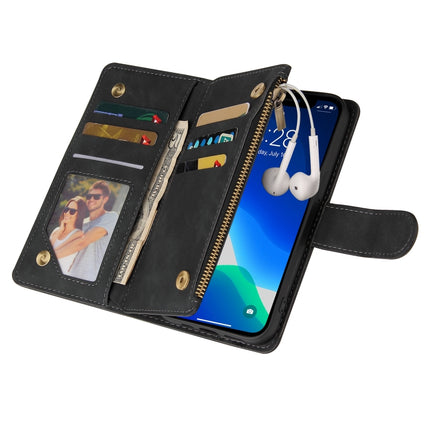 Multifunctional Phone Leather Case with Card Slot & Holder & Zipper Wallet & Photo Frame For iPhone 13 Pro(Black)-garmade.com