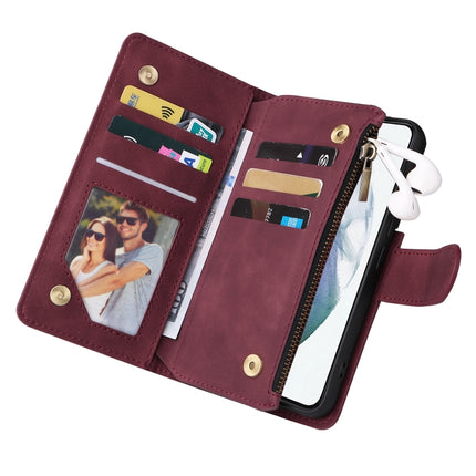 For Samsung Galaxy S22 5G Multifunctional Phone Leather Case with Card Slot & Holder & Zipper Wallet & Photo Frame(Wine Red)-garmade.com