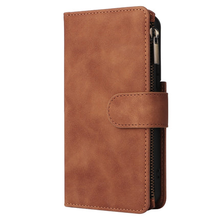 For Samsung Galaxy S22 5G Multifunctional Phone Leather Case with Card Slot & Holder & Zipper Wallet & Photo Frame(Brown)-garmade.com