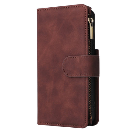 For Samsung Galaxy S22 5G Multifunctional Phone Leather Case with Card Slot & Holder & Zipper Wallet & Photo Frame(Coffee)-garmade.com