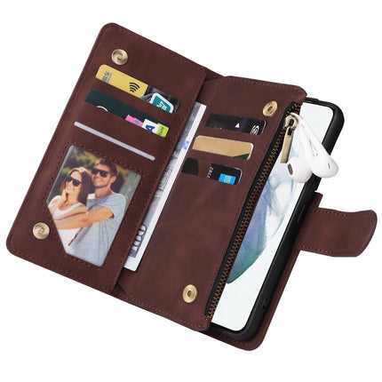 For Samsung Galaxy S22 5G Multifunctional Phone Leather Case with Card Slot & Holder & Zipper Wallet & Photo Frame(Coffee)-garmade.com