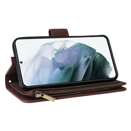 For Samsung Galaxy S22 5G Multifunctional Phone Leather Case with Card Slot & Holder & Zipper Wallet & Photo Frame(Coffee)-garmade.com