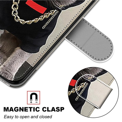 For Samsung Galaxy S22 5G Coloured Drawing Cross Texture Horizontal Flip PU Phone Leather Case with Holder & Card Slots & Wallet & Lanyard(Colorful Layer(Golden Chain Grey Cat)-garmade.com