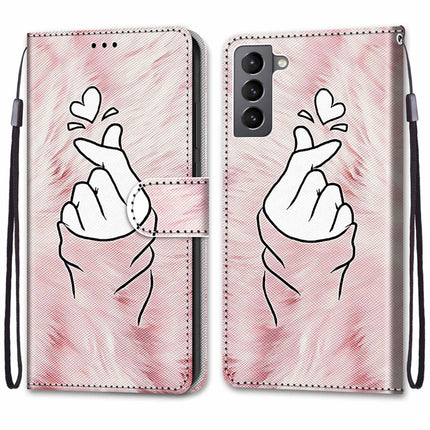 For Samsung Galaxy S22 5G Coloured Drawing Cross Texture Horizontal Flip PU Phone Leather Case with Holder & Card Slots & Wallet & Lanyard(Colorful Layer(Pink Hands Than Hearts)-garmade.com