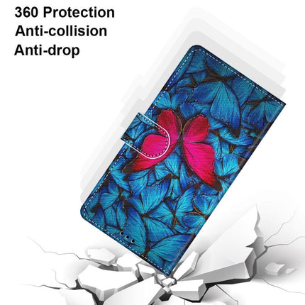 For Samsung Galaxy S22 5G Coloured Drawing Cross Texture Horizontal Flip PU Phone Leather Case with Holder & Card Slots & Wallet & Lanyard(Colorful Layer(Big Red Butterfly On Blue)-garmade.com