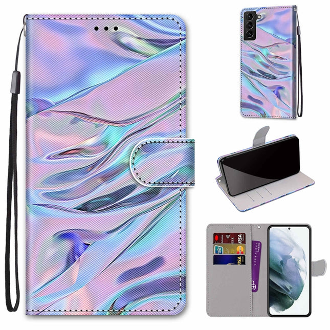 For Samsung Galaxy S22+ 5G Coloured Drawing Cross Texture Horizontal Flip PU Phone Leather Case with Holder & Card Slots & Wallet & Lanyard(Colorful Layer(Fluorescent Water Pattern)-garmade.com
