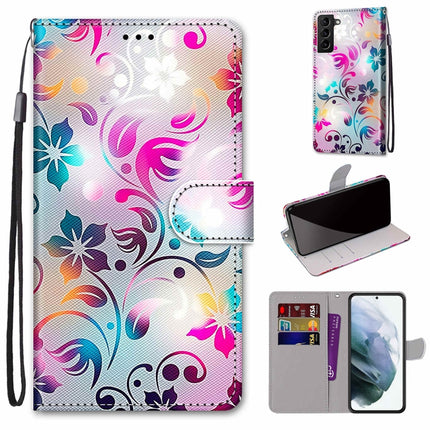 For Samsung Galaxy S22+ 5G Coloured Drawing Cross Texture Horizontal Flip PU Phone Leather Case with Holder & Card Slots & Wallet & Lanyard(Colorful Layer(Gradient Colorful Flower)-garmade.com