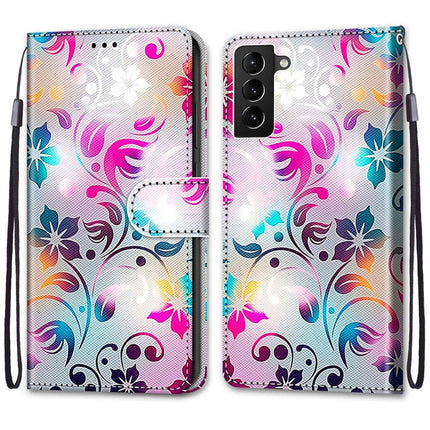 For Samsung Galaxy S22+ 5G Coloured Drawing Cross Texture Horizontal Flip PU Phone Leather Case with Holder & Card Slots & Wallet & Lanyard(Colorful Layer(Gradient Colorful Flower)-garmade.com