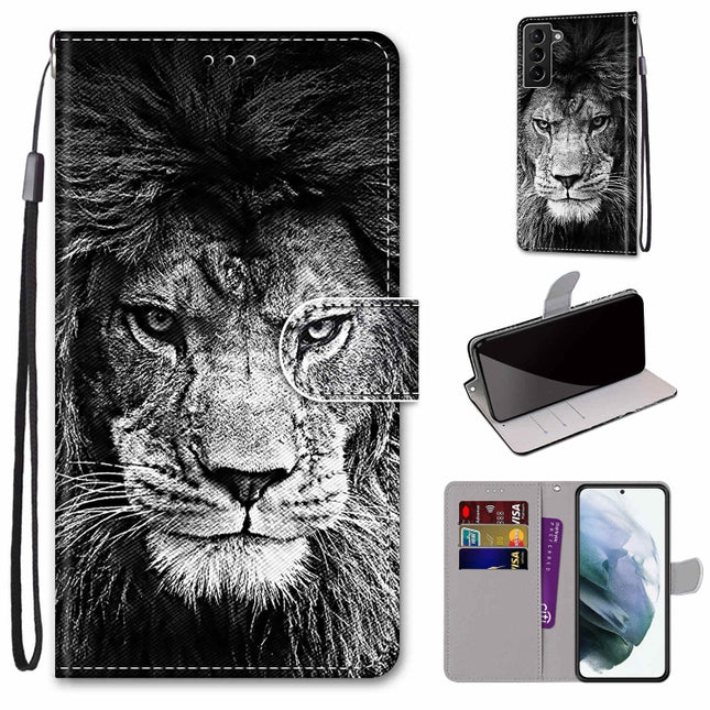 For Samsung Galaxy S22+ 5G Coloured Drawing Cross Texture Horizontal Flip PU Phone Leather Case with Holder & Card Slots & Wallet & Lanyard(Colorful Layer(Black and White Lion Head)-garmade.com