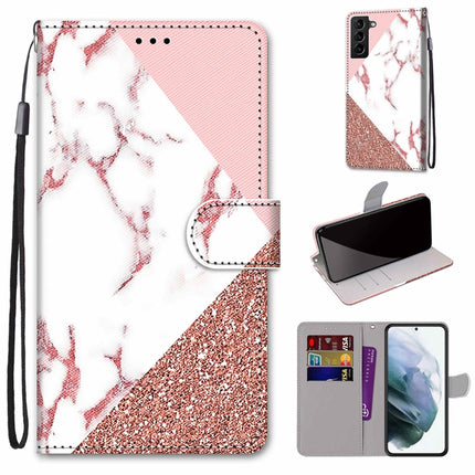 For Samsung Galaxy S22+ 5G Coloured Drawing Cross Texture Horizontal Flip PU Phone Leather Case with Holder & Card Slots & Wallet & Lanyard(Colorful Layer(Stitching Pink Stone Pattern)-garmade.com