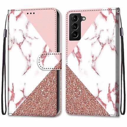 For Samsung Galaxy S22+ 5G Coloured Drawing Cross Texture Horizontal Flip PU Phone Leather Case with Holder & Card Slots & Wallet & Lanyard(Colorful Layer(Stitching Pink Stone Pattern)-garmade.com