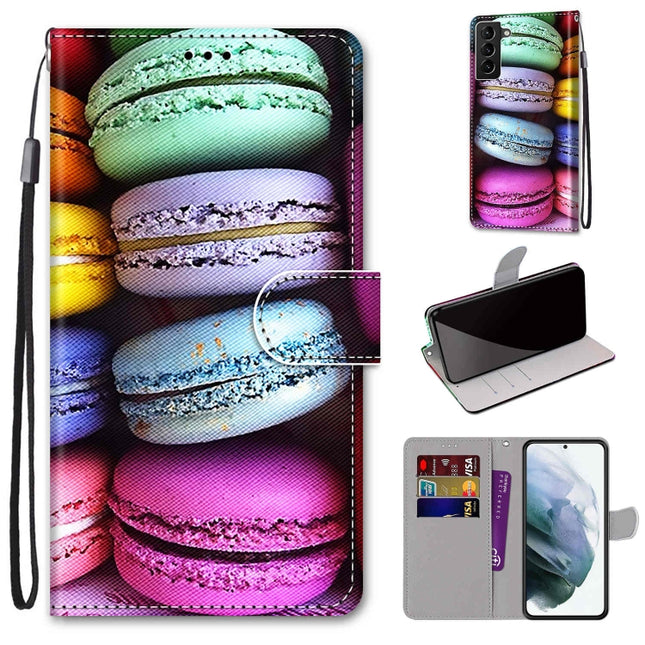 For Samsung Galaxy S22+ 5G Coloured Drawing Cross Texture Horizontal Flip PU Phone Leather Case with Holder & Card Slots & Wallet & Lanyard(Colorful Layer(Colorful Layer Cake)-garmade.com
