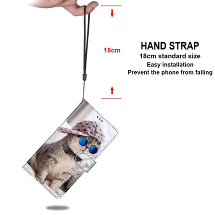 For Samsung Galaxy S22+ 5G Coloured Drawing Cross Texture Horizontal Flip PU Phone Leather Case with Holder & Card Slots & Wallet & Lanyard(Colorful Layer(Oblique Hat Blue Mirror Cat)-garmade.com