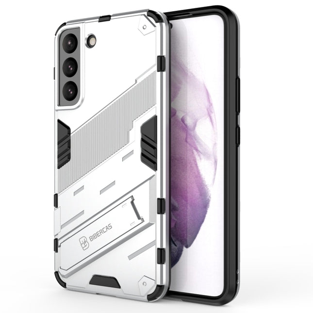 For Samsung Galaxy S22+ 5G Punk Armor 2 in 1 PC + TPU Shockproof Phone Case with Invisible Holder(White)-garmade.com
