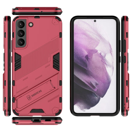 For Samsung Galaxy S22+ 5G Punk Armor 2 in 1 PC + TPU Shockproof Phone Case with Invisible Holder(Light Red)-garmade.com