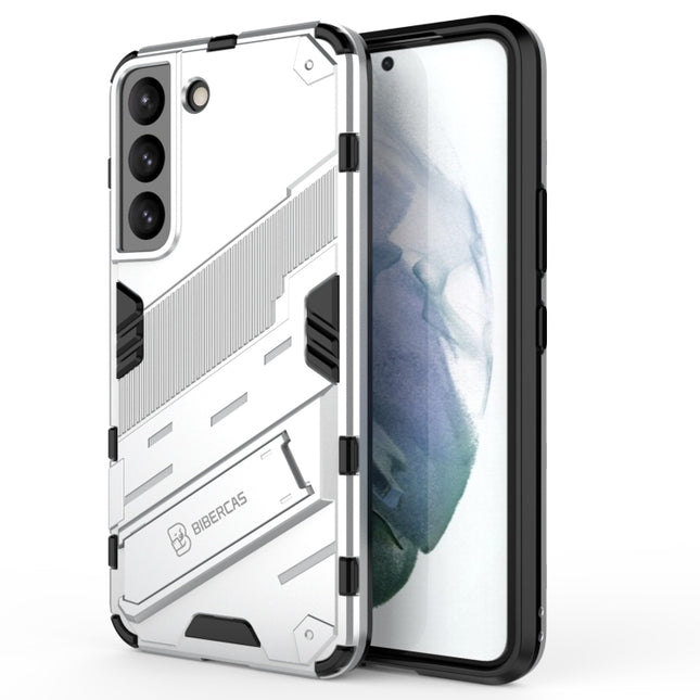 For Samsung Galaxy S22 5G Punk Armor 2 in 1 PC + TPU Shockproof Phone Case with Invisible Holder(White)-garmade.com