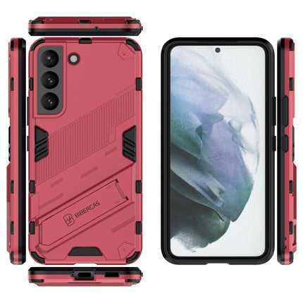 For Samsung Galaxy S22 5G Punk Armor 2 in 1 PC + TPU Shockproof Phone Case with Invisible Holder(Light Red)-garmade.com