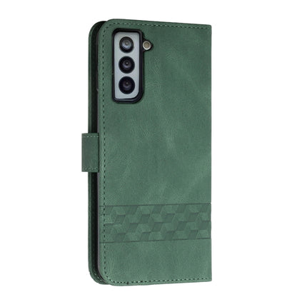 For Samsung Galaxy S22 5G Cubic Skin Feel Flip Leather Phone Case(Dark Green)-garmade.com